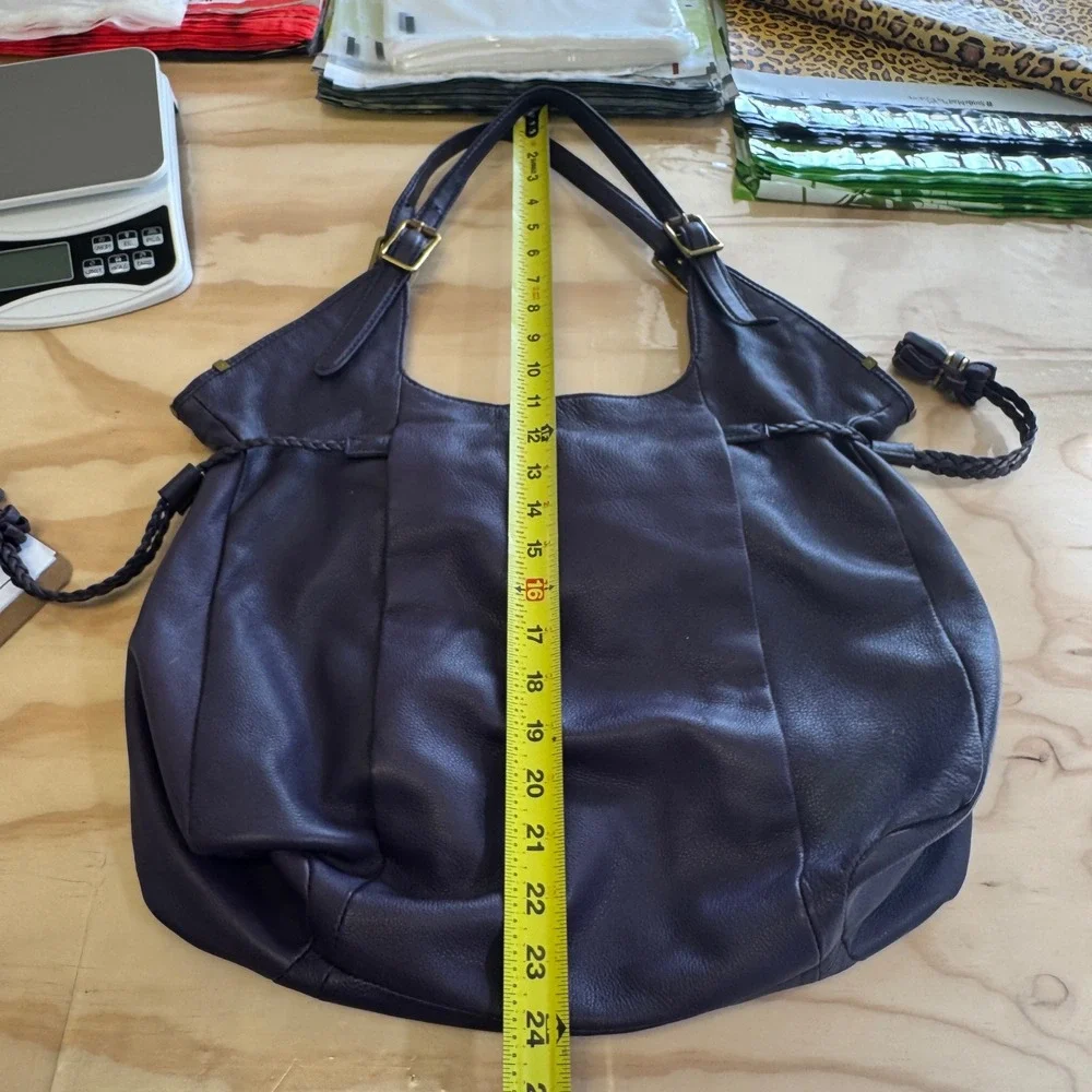 Elliott Lucca Sintra Purple Leather Hobo Bag Braided Tassel Large Tote Purple